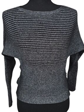 Shimmer Ribbed Off-the-Shoulder Sweater in Metallic Black